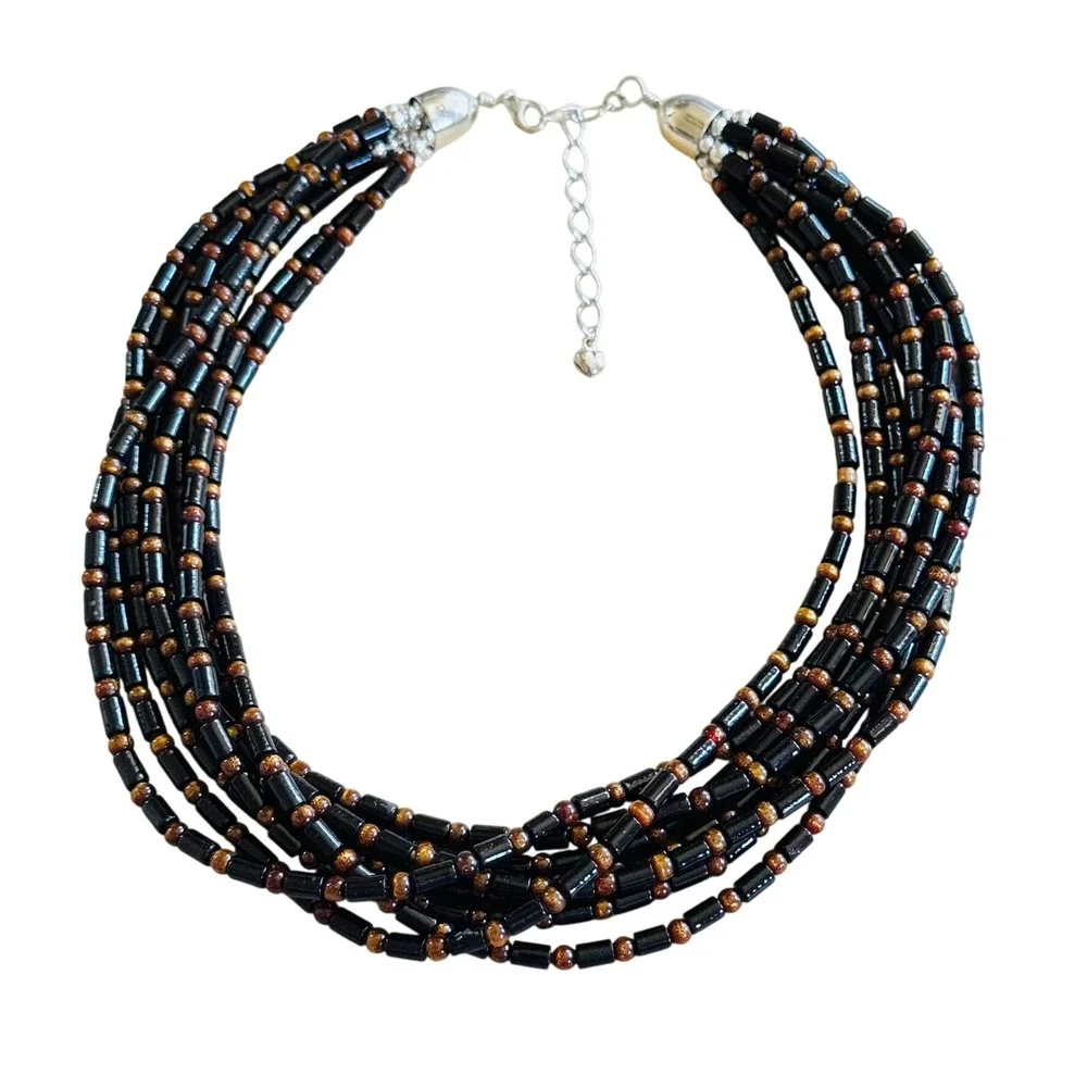 Jay King DTR Desert Rose Trading Necklace Black Gold Coral beaded Sterling 925